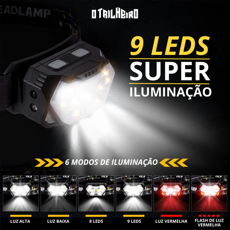 Lanterna de Cabeça Impermeável com Sensor - Headlamp