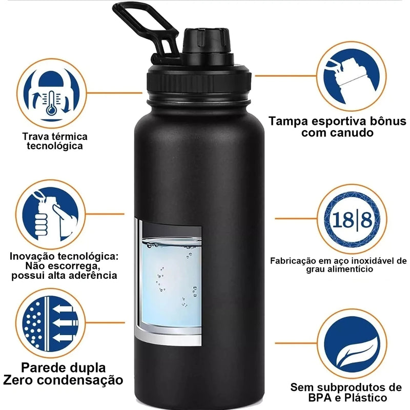 Garrafa Térmica de Aço Inoxidável 1L com Corda Portátil