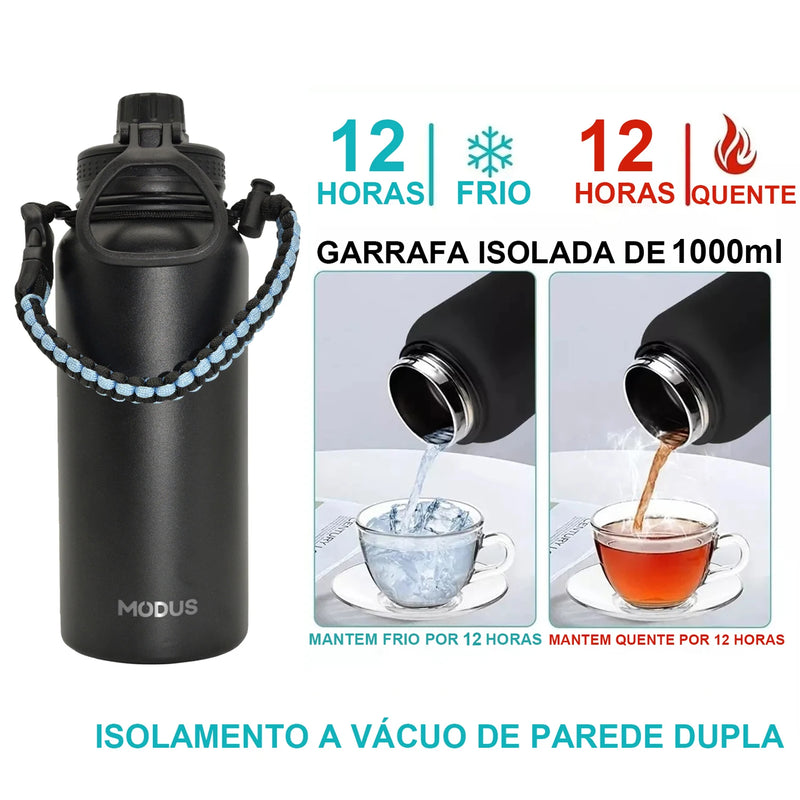 Garrafa Térmica de Aço Inoxidável 1L com Corda Portátil